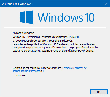 Affichage de la version de Windows